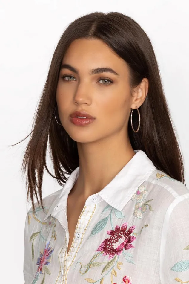 Women Jewelry Johnny Was HAMMERED METAL HOOP EARRING Silver