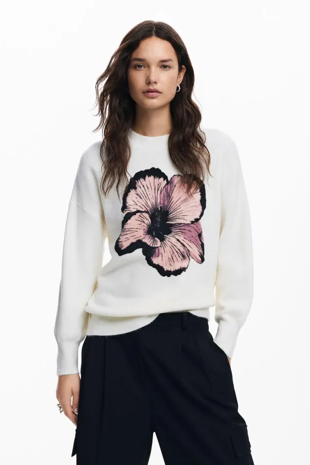 Women Jumpers Desigual Floral Contrast Sweater