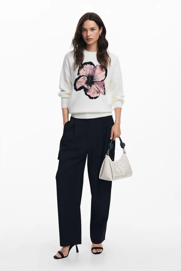 Women Jumpers Desigual Floral Contrast Sweater