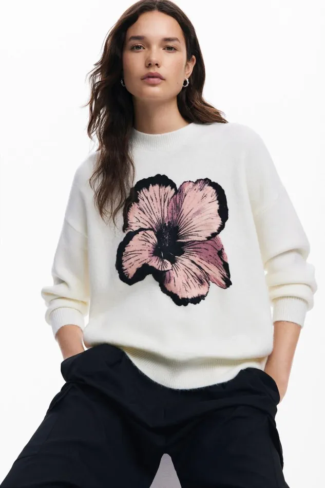 Women Jumpers Desigual Floral Contrast Sweater