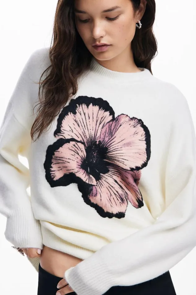 Women Jumpers Desigual Floral Contrast Sweater