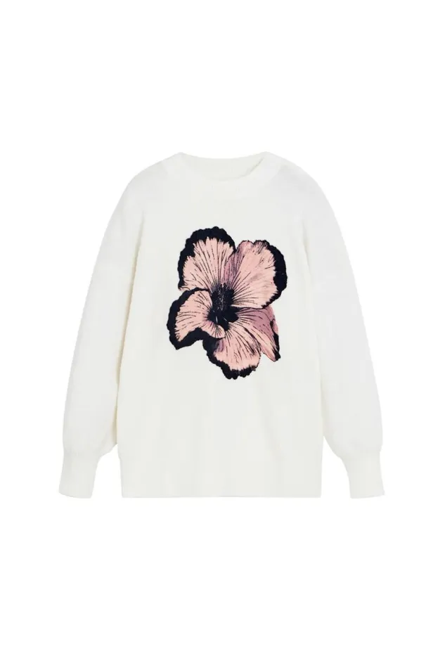 Women Jumpers Desigual Floral Contrast Sweater