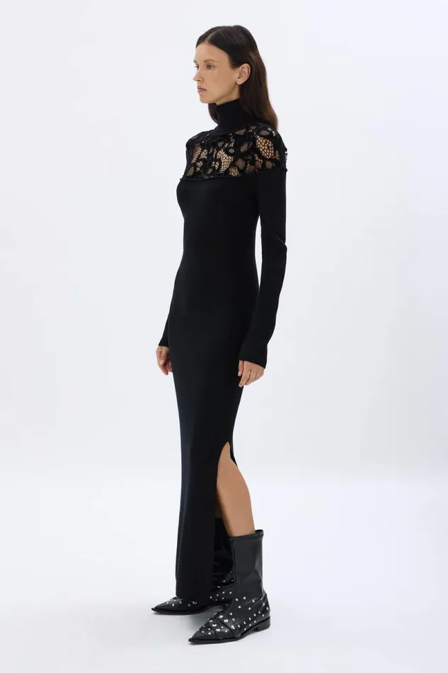 Women Knitted Velvet And Lace Dress Black Black Sonia Rykiel Long Dresses Women Knitted Velvet And Lace Dress Black Black Sonia Rykiel Long Dresses