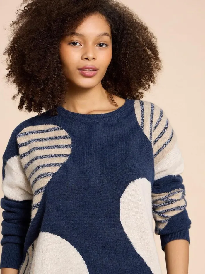 Women KNITWEAR White Stuff AMBER HEART JUMPER Navy Multi Women KNITWEAR White Stuff AMBER HEART JUMPER Navy Multi