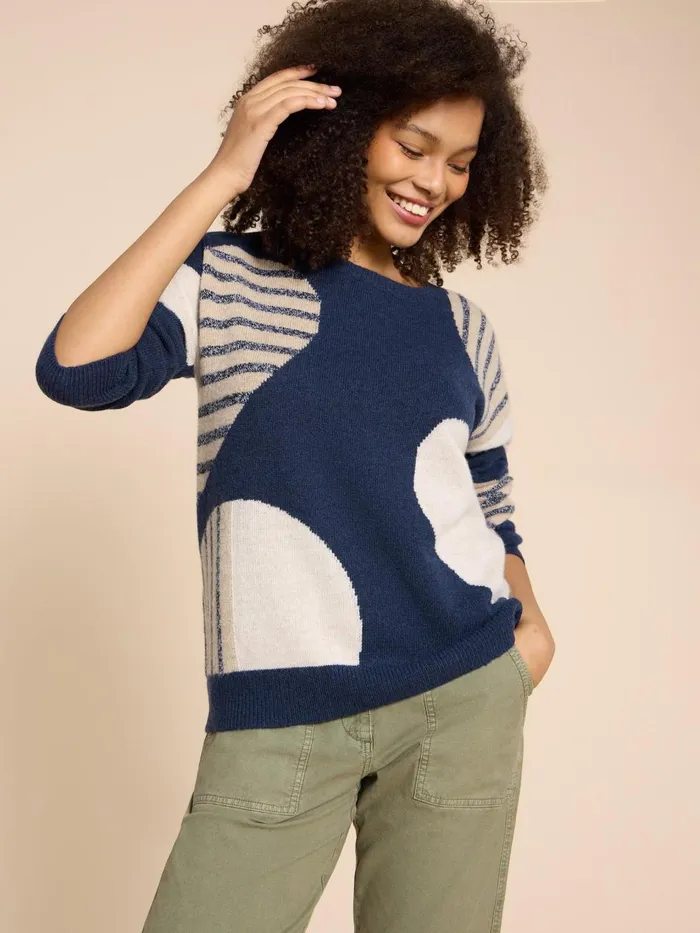 Women KNITWEAR White Stuff AMBER HEART JUMPER Navy Multi Women KNITWEAR White Stuff AMBER HEART JUMPER Navy Multi