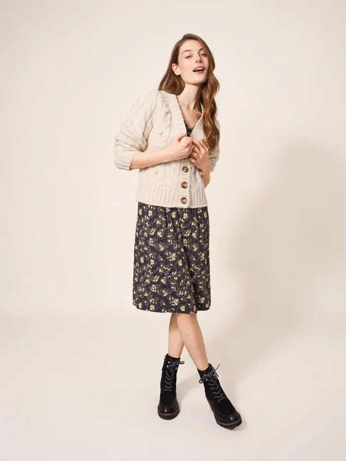 Women KNITWEAR White Stuff CABLE CARDI Dark Natural