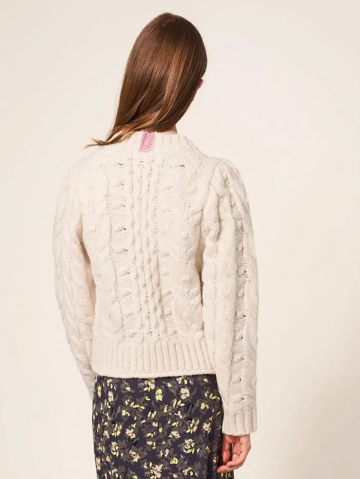Women KNITWEAR White Stuff CABLE CARDI Dark Natural