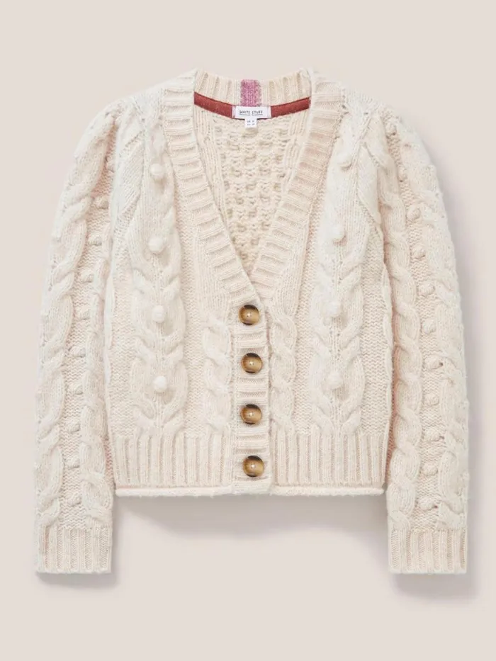 Women KNITWEAR White Stuff CABLE CARDI Dark Natural