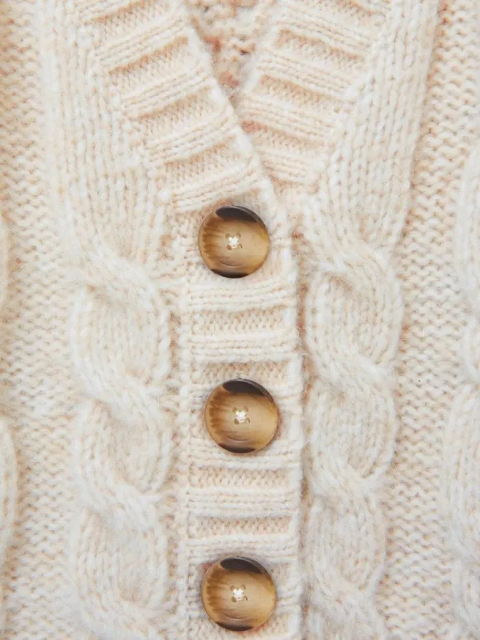 Women KNITWEAR White Stuff CABLE CARDI Dark Natural