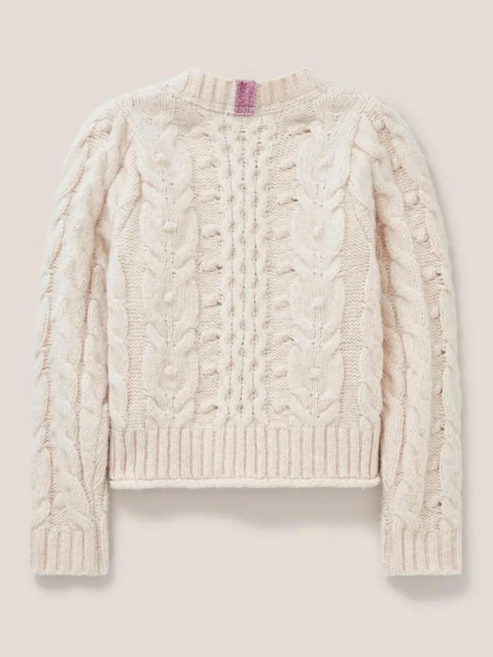 Women KNITWEAR White Stuff CABLE CARDI Dark Natural