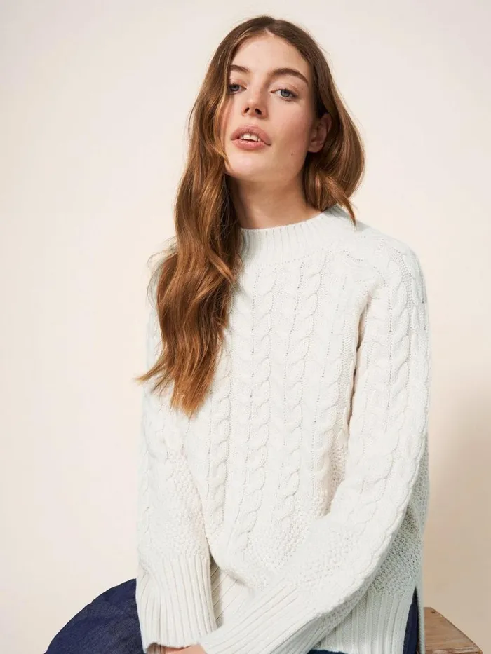 Women KNITWEAR White Stuff CABLE YOKE JUMPER Pale Ivory Women KNITWEAR White Stuff CABLE YOKE JUMPER Pale Ivory