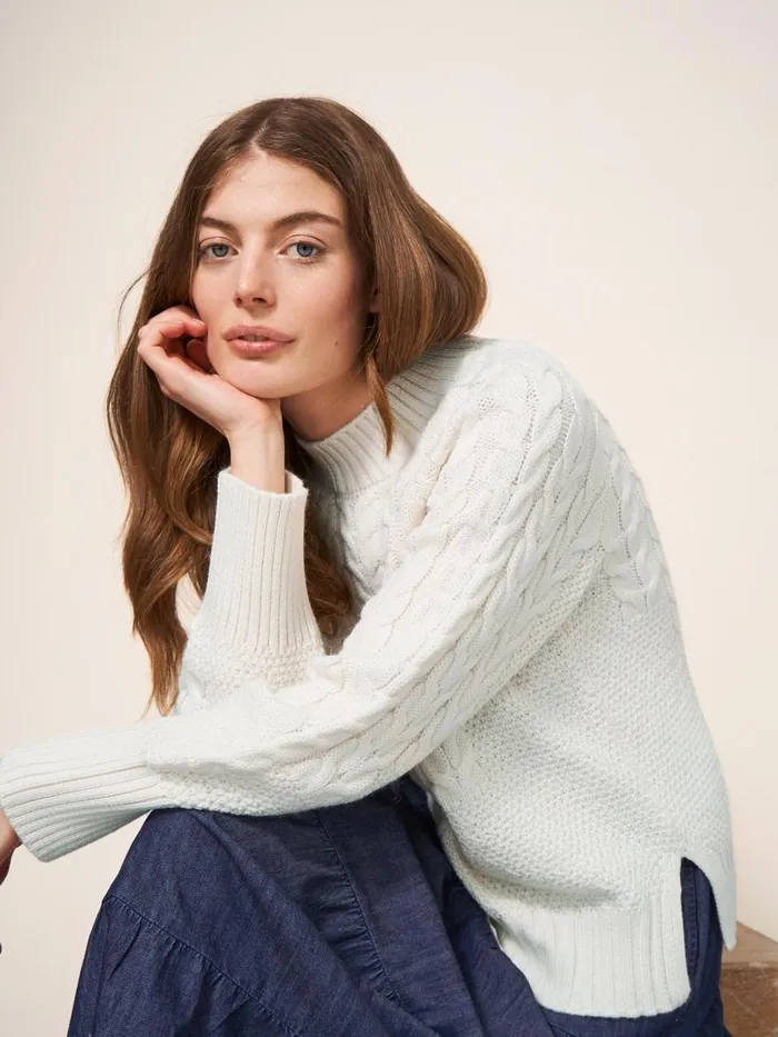 Women KNITWEAR White Stuff CABLE YOKE JUMPER Pale Ivory Women KNITWEAR White Stuff CABLE YOKE JUMPER Pale Ivory