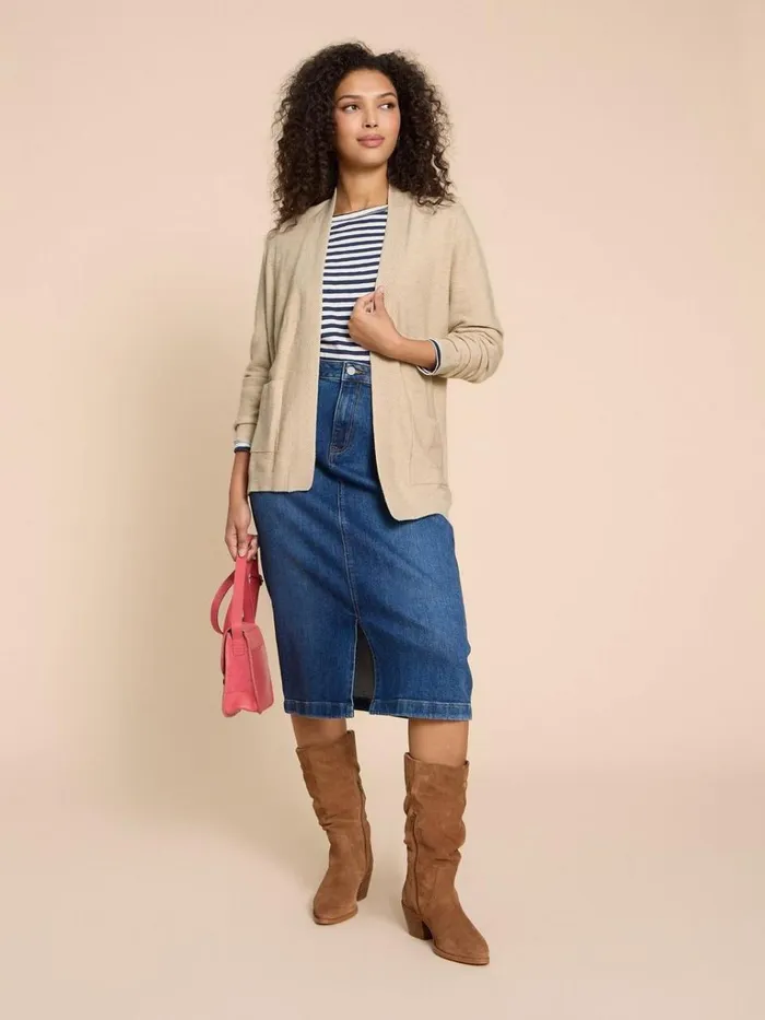 Women KNITWEAR White Stuff CARLA LONGLINE CARDIGAN Light Natural