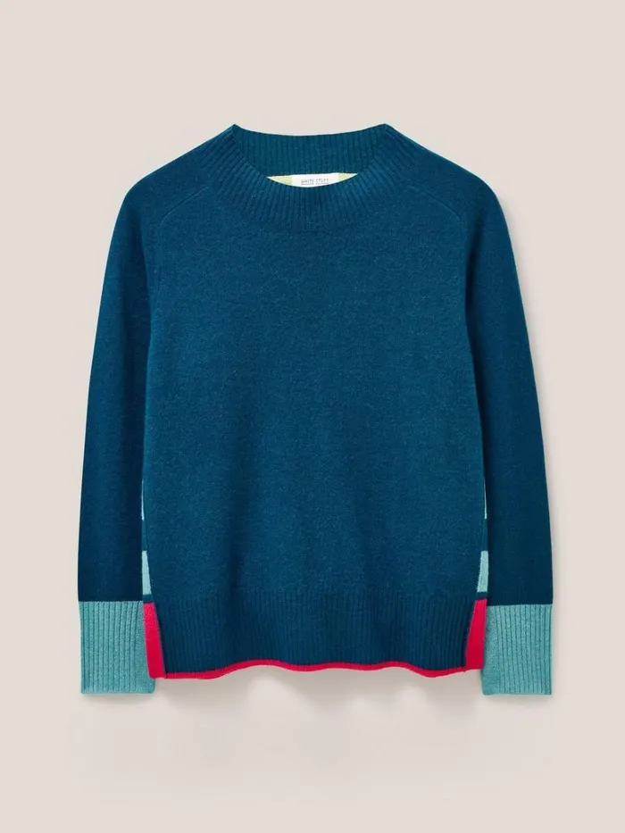 Women KNITWEAR White Stuff CORA CREW NECK CASHMERE JUMPER Navy Multi Women KNITWEAR White Stuff CORA CREW NECK CASHMERE JUMPER Navy Multi