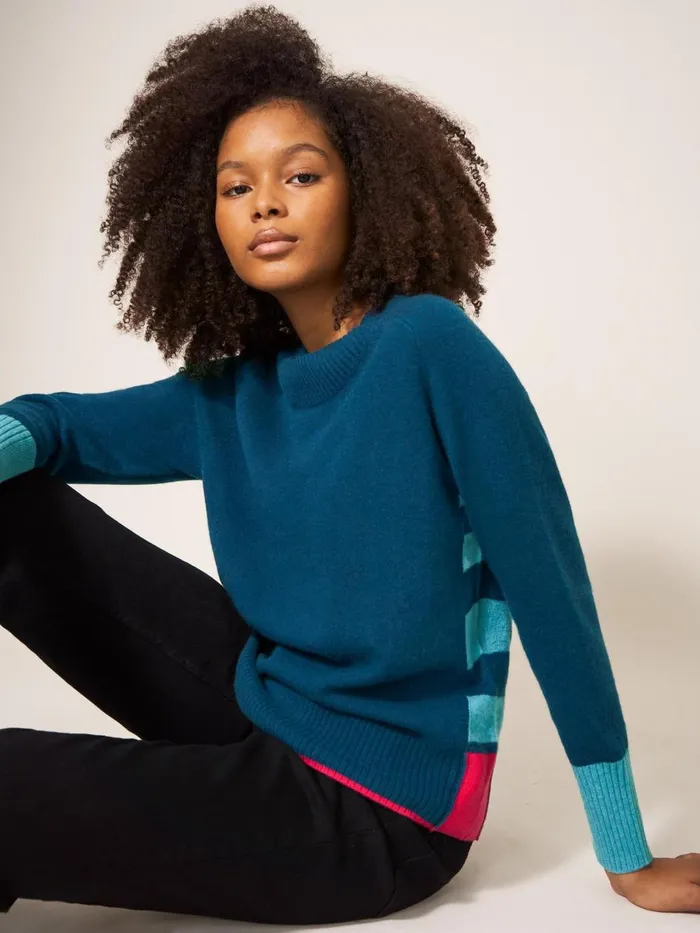 Women KNITWEAR White Stuff CORA CREW NECK CASHMERE JUMPER Navy Multi Women KNITWEAR White Stuff CORA CREW NECK CASHMERE JUMPER Navy Multi
