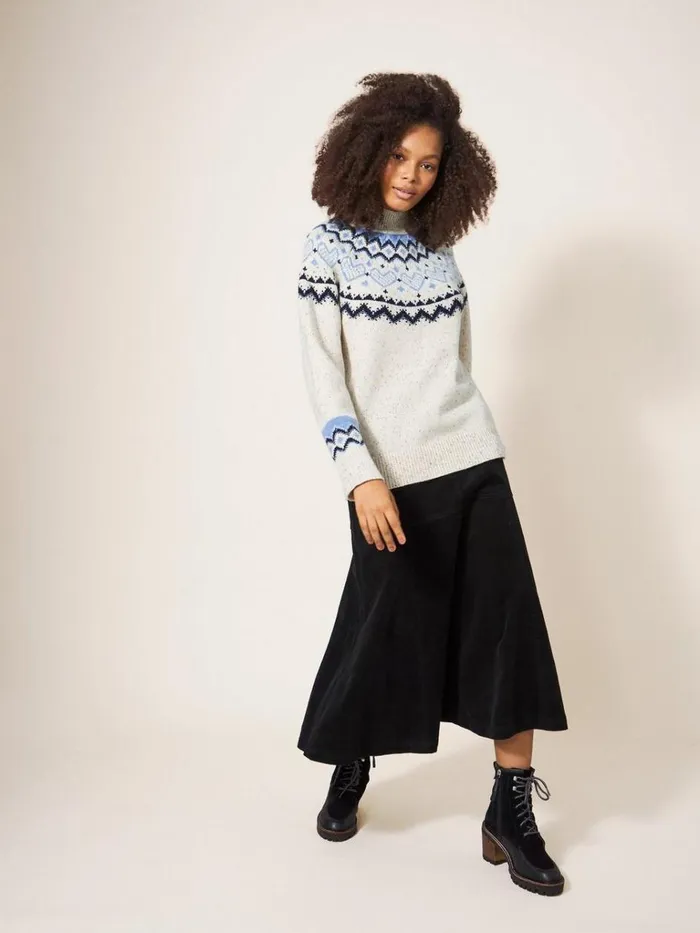 Women KNITWEAR White Stuff HEART LONGLINE FAIRISLE JUMPER Natural Multi
