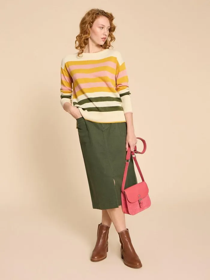 Women KNITWEAR White Stuff OLIVE STRIPE KNITTED JUMPER Natural Multi