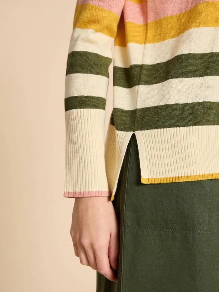Women KNITWEAR White Stuff OLIVE STRIPE KNITTED JUMPER Natural Multi