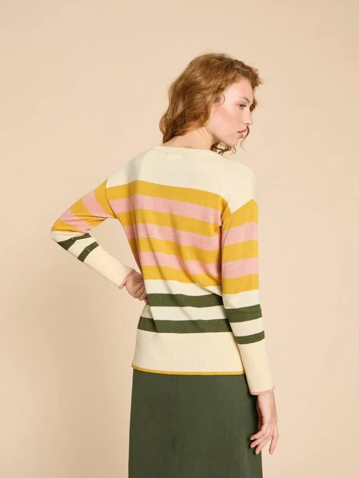 Women KNITWEAR White Stuff OLIVE STRIPE KNITTED JUMPER Natural Multi
