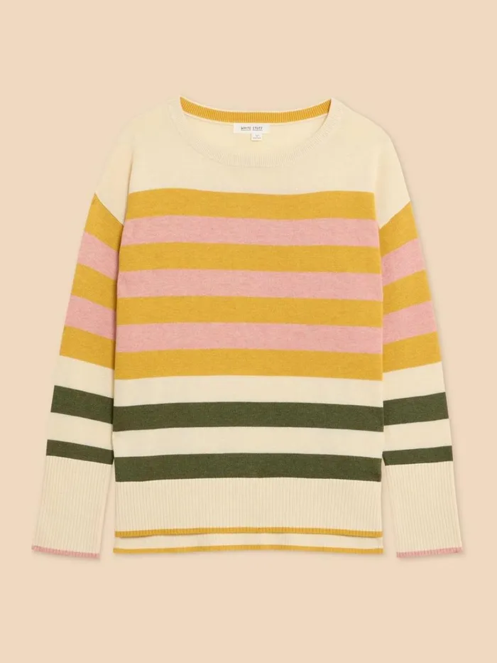 Women KNITWEAR White Stuff OLIVE STRIPE KNITTED JUMPER Natural Multi