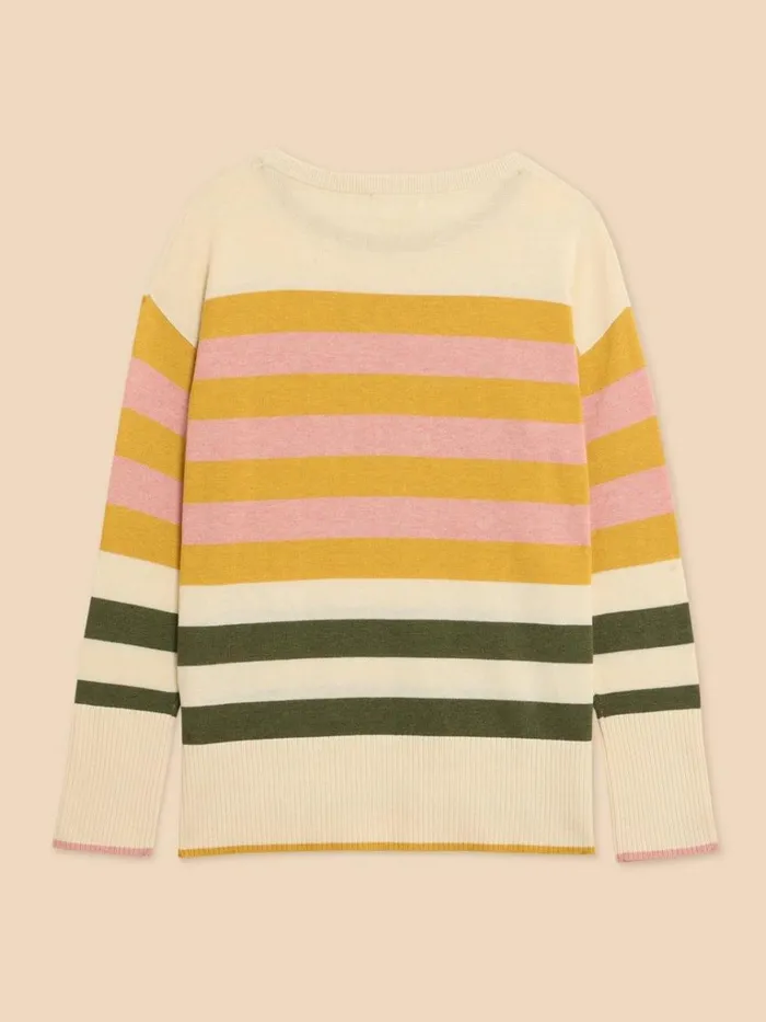 Women KNITWEAR White Stuff OLIVE STRIPE KNITTED JUMPER Natural Multi