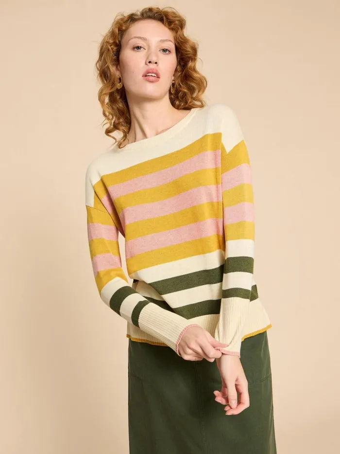 Women KNITWEAR White Stuff OLIVE STRIPE KNITTED JUMPER Natural Multi