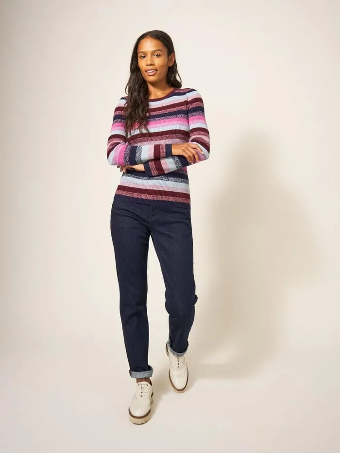 Women KNITWEAR White Stuff RIBBED JUMPER Purple Multi