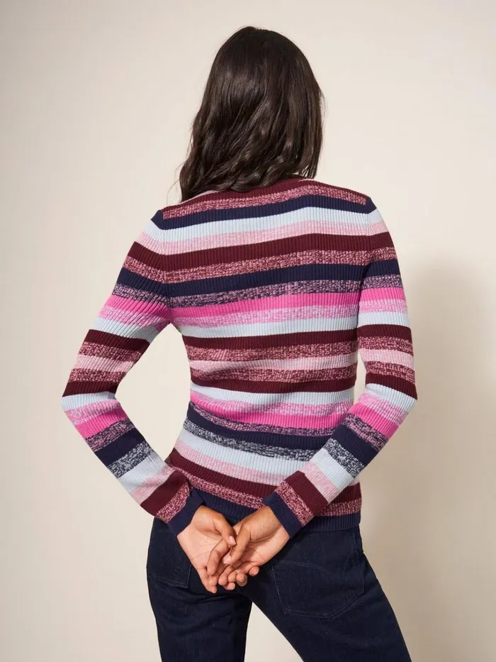 Women KNITWEAR White Stuff RIBBED JUMPER Purple Multi