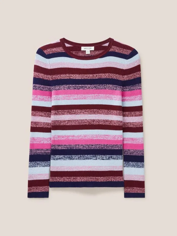 Women KNITWEAR White Stuff RIBBED JUMPER Purple Multi