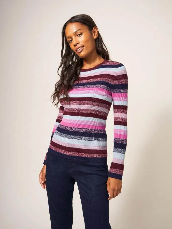 Women KNITWEAR White Stuff RIBBED JUMPER Purple Multi
