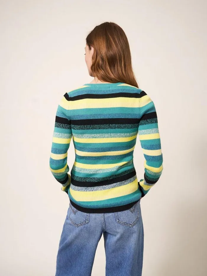 Women KNITWEAR White Stuff RIBBED JUMPER Teal Multi Women KNITWEAR White Stuff RIBBED JUMPER Teal Multi