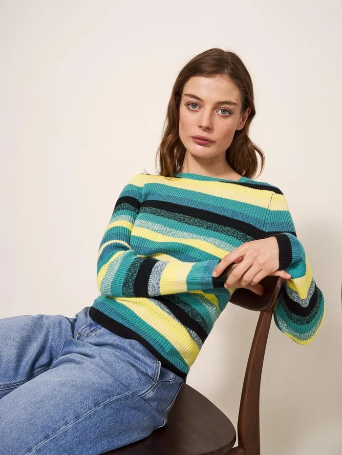 Women KNITWEAR White Stuff RIBBED JUMPER Teal Multi Women KNITWEAR White Stuff RIBBED JUMPER Teal Multi