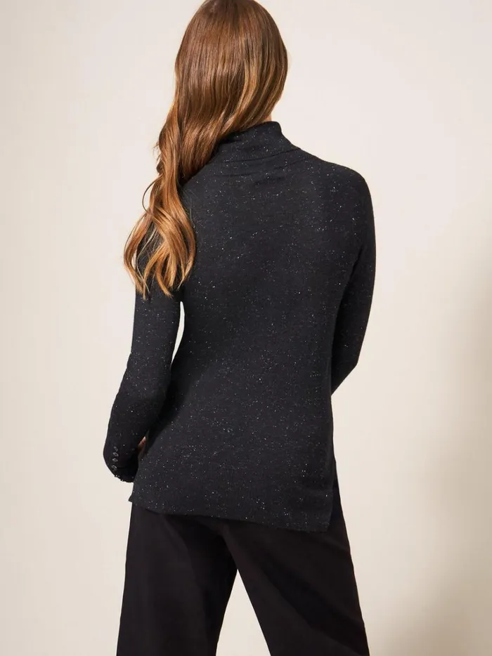 Women KNITWEAR White Stuff SPARKLE ROLL NECK JUMPER Charcoal Grey