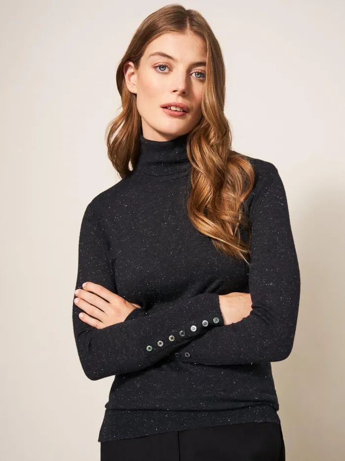 Women KNITWEAR White Stuff SPARKLE ROLL NECK JUMPER Charcoal Grey
