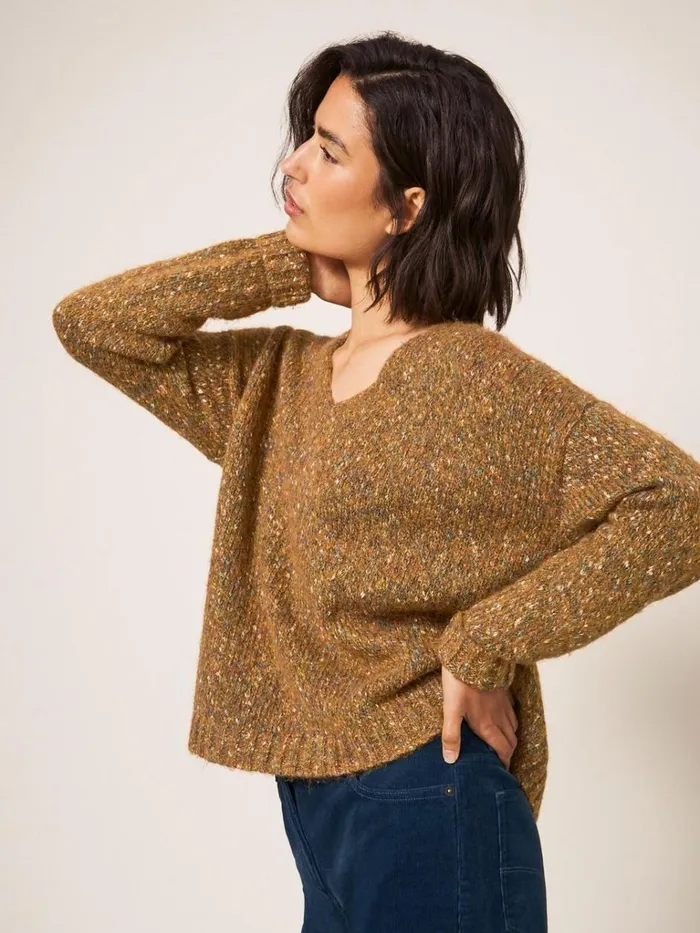 Women KNITWEAR White Stuff TEXTURE JUMPER Brown Multi