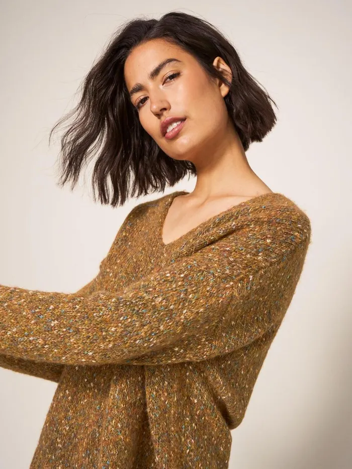 Women KNITWEAR White Stuff TEXTURE JUMPER Brown Multi