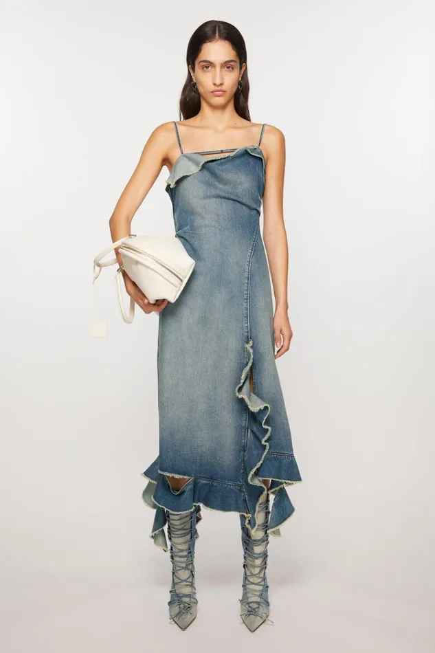 Women Laceup Heel Boots Dusty Blue Acne Studios Shoes