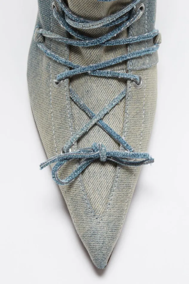 Women Laceup Heel Boots Dusty Blue Acne Studios Shoes