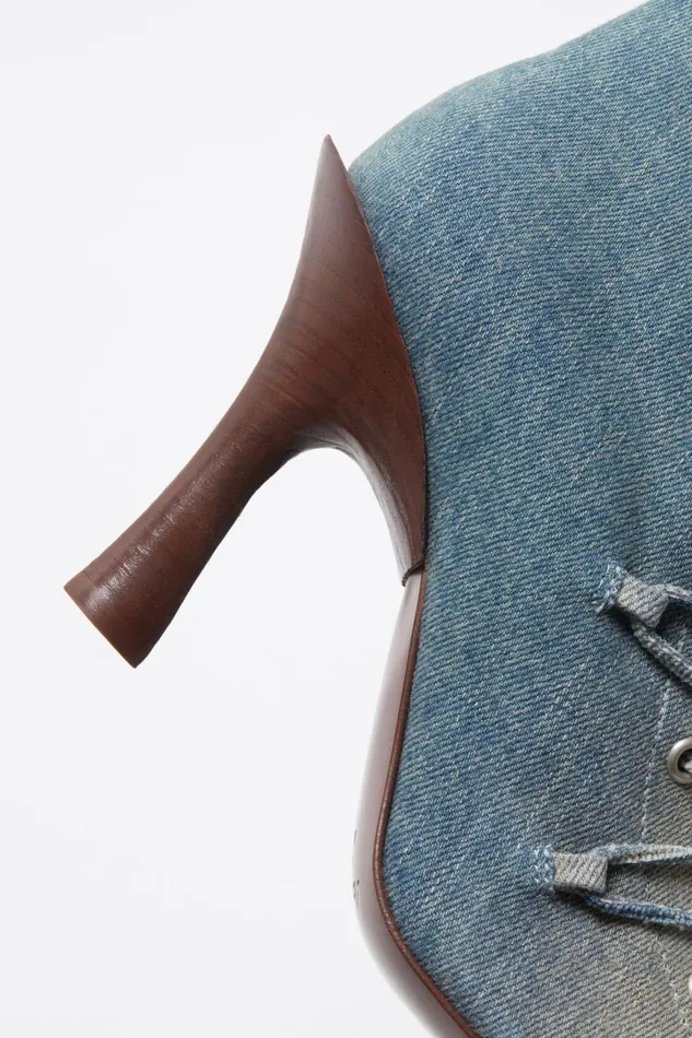 Women Laceup Heel Boots Dusty Blue Acne Studios Shoes