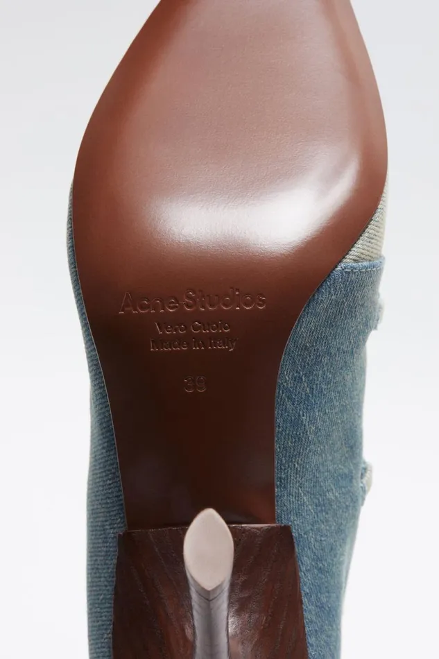 Women Laceup Heel Boots Dusty Blue Acne Studios Shoes