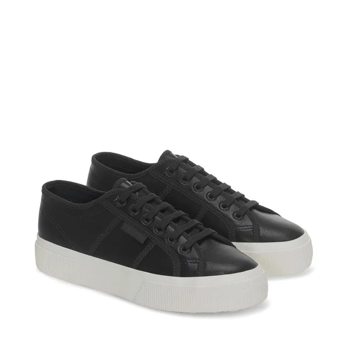 Women Lady Shoes Woman 2740 PLATFORM TUMBLED LEATHER Wedge BLACK BRISTOLFAVORIO Superga Platform