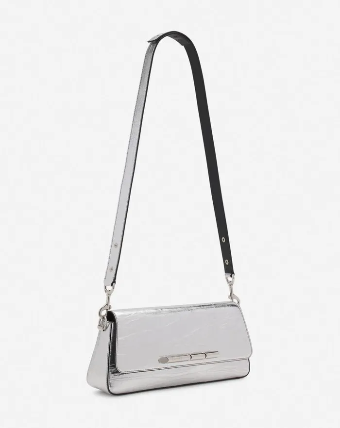 Women Lanvin Crossbody Bags and Shoulder Bags Squence By Lanvin Baguette Bag In Metallic Leather Silver