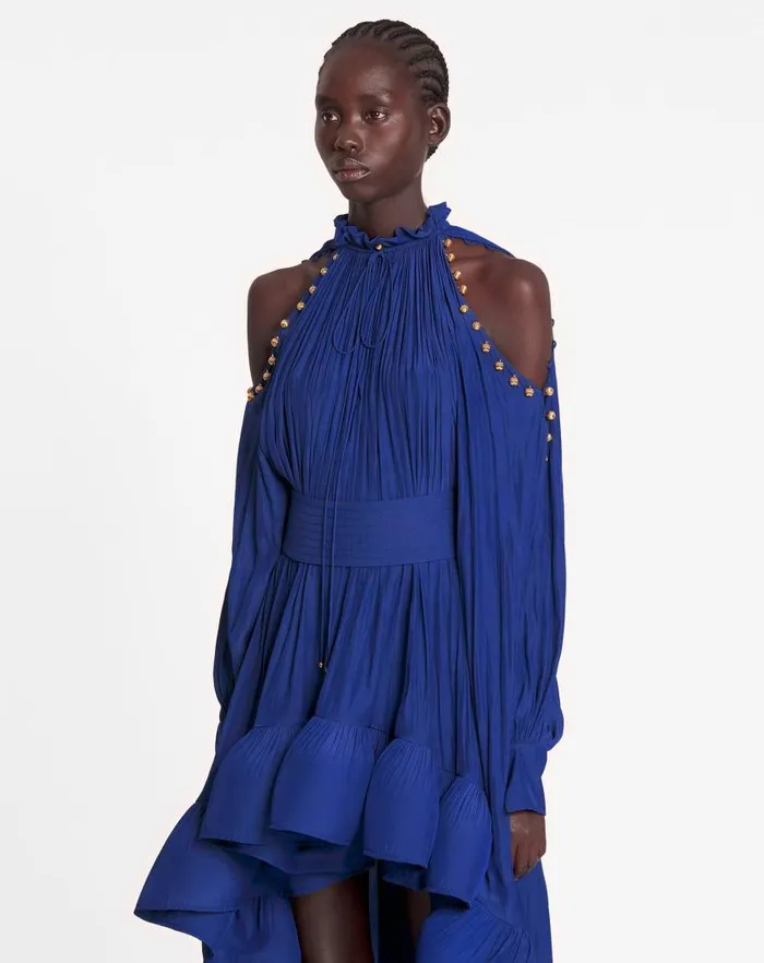 Women Lanvin Dresses Asymmetrical Charmeuse Dress Indigo