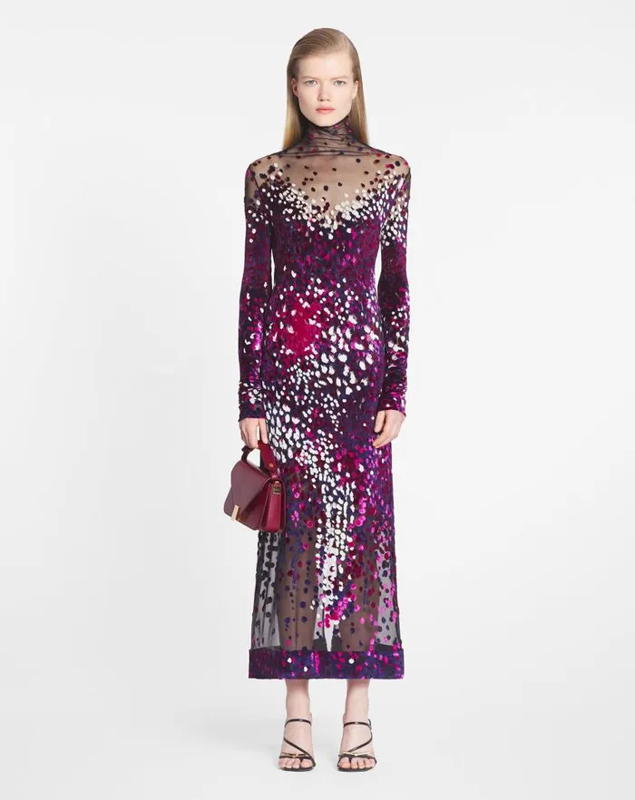 Women Lanvin Dresses Devoured Jersey Dress Fuchsiajapanese Ink