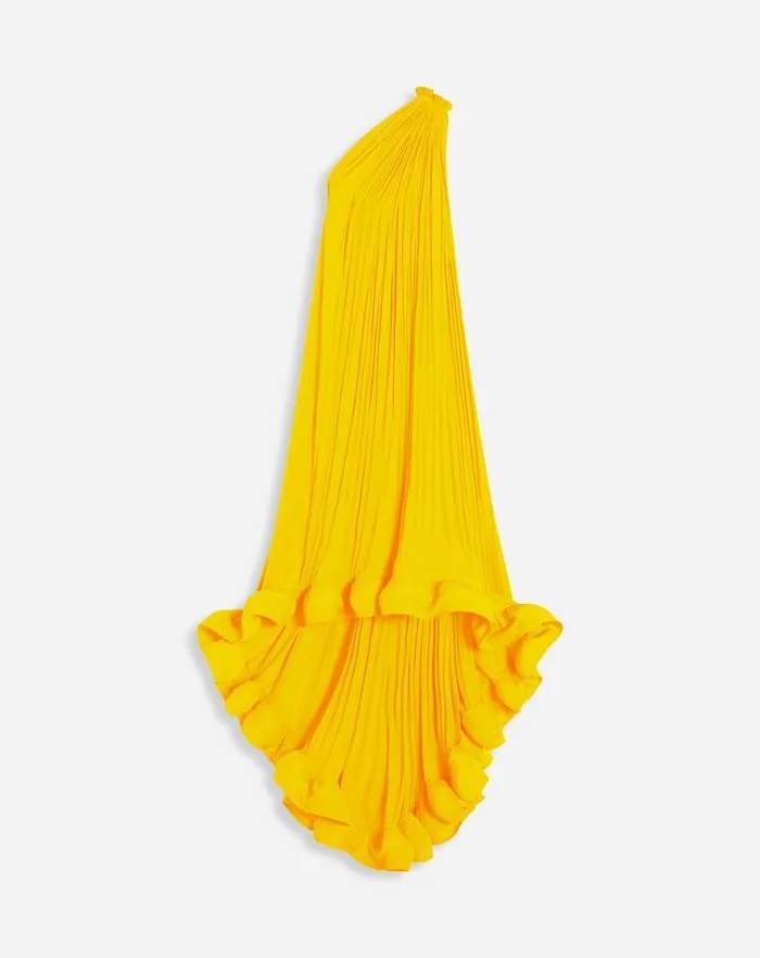 Women Lanvin Dresses Long Charmeuse Asymmetric Tribute Dress Sunflower