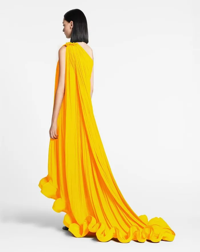 Women Lanvin Dresses Long Charmeuse Asymmetric Tribute Dress Sunflower