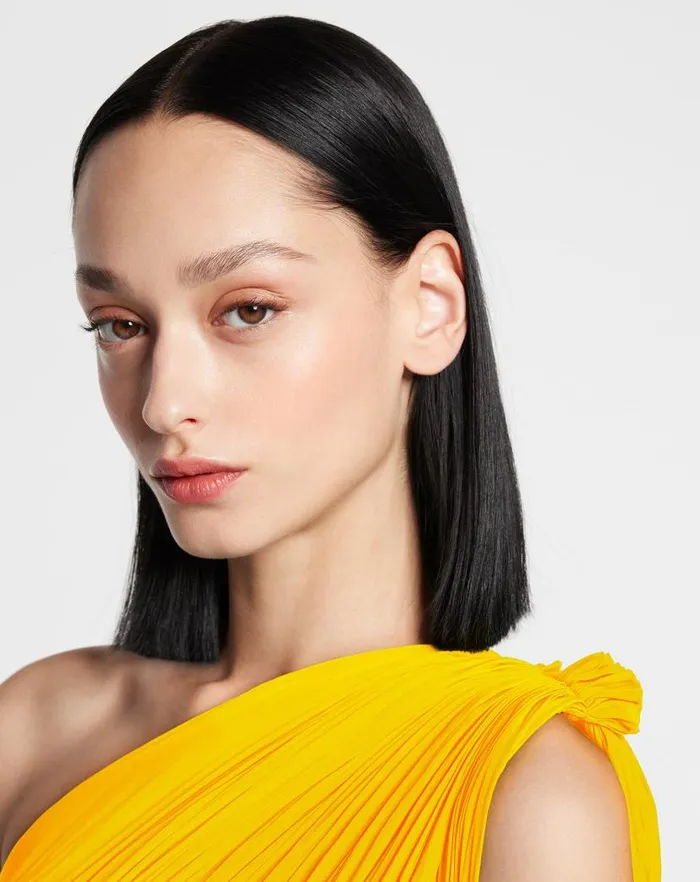 Women Lanvin Dresses Long Charmeuse Asymmetric Tribute Dress Sunflower