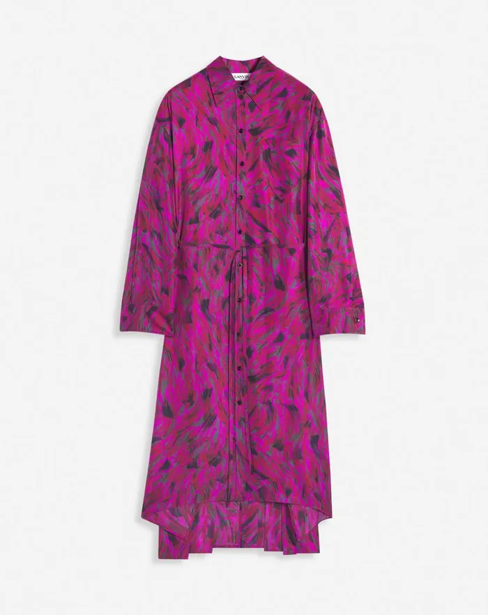 Women Lanvin Dresses Printed Shirt Dress With Pleats Fuchsia