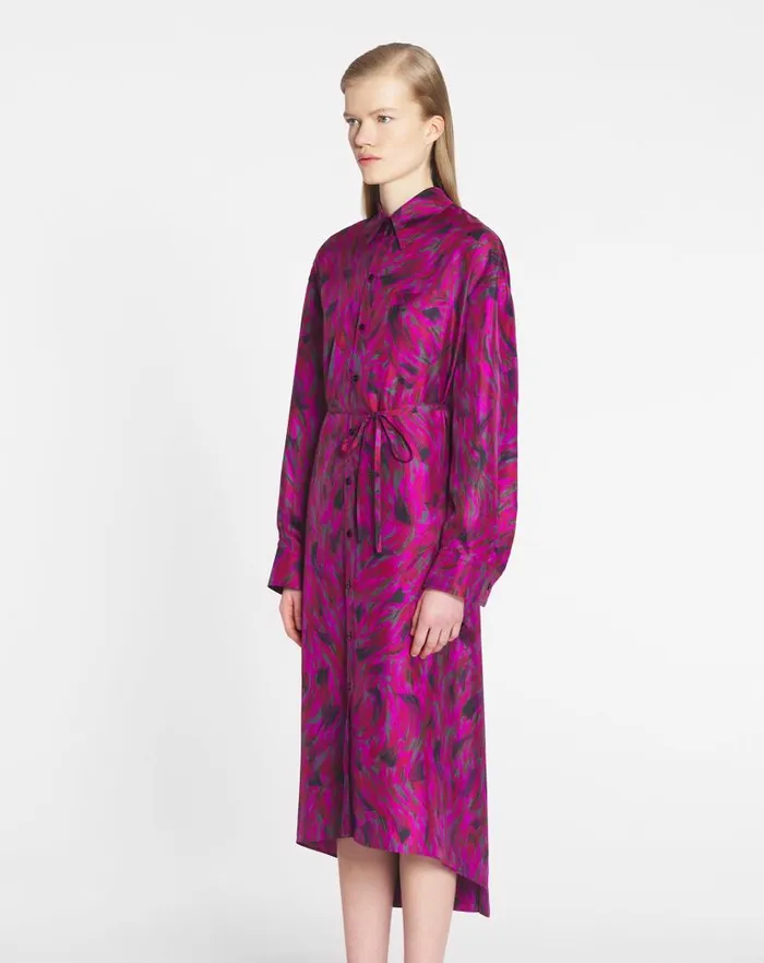 Women Lanvin Dresses Printed Shirt Dress With Pleats Fuchsia Women Lanvin Dresses Printed Shirt Dress With Pleats Fuchsia