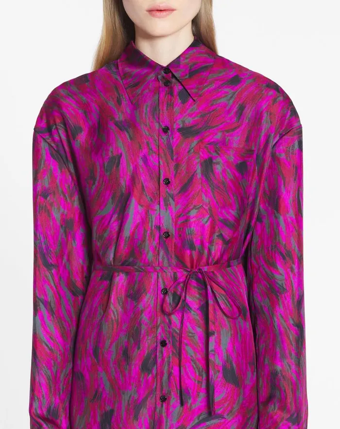 Women Lanvin Dresses Printed Shirt Dress With Pleats Fuchsia Women Lanvin Dresses Printed Shirt Dress With Pleats Fuchsia